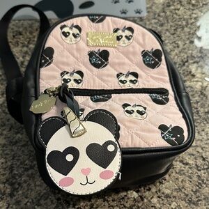 Betsey Johnson. Pink and Black Panda mink  Backpack like new